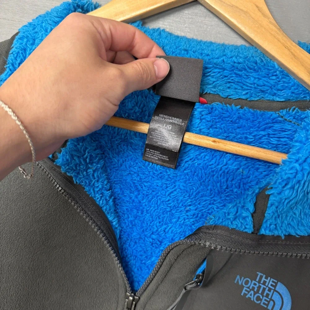 The North Face Fleece Jacket Grey Blue Full Zip Sherpa Lined‎ Mens Large